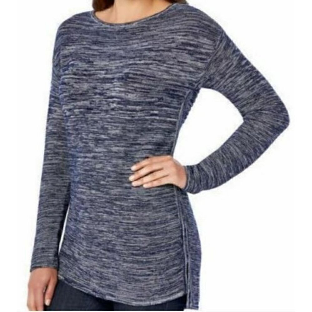 Ellen Tracy Sweater Womens Small Purple Marled Knit Tunic Long Sleeve Boho